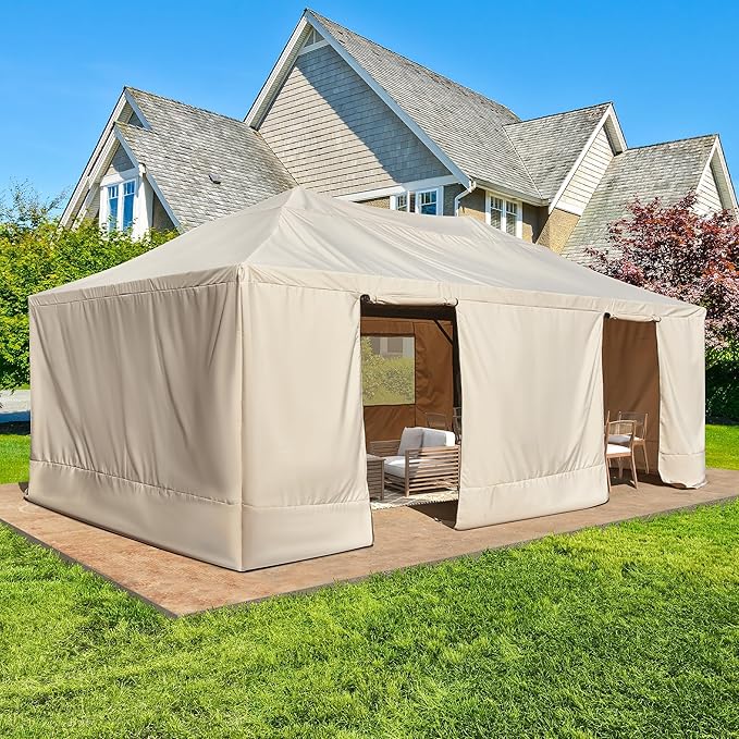 MELLCOM Winter Gazebo Cover for 12×20 Hardtop Gazebo, Accessories for All Seasons, with Mesh Screens and Doors and Windows