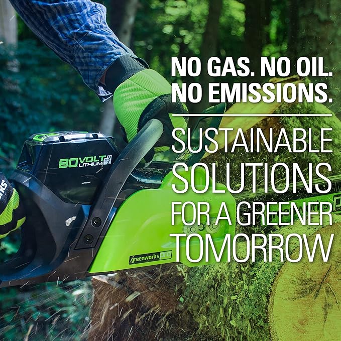 Greenworks 80V 16 Brushless Cordless Chainsaw (Great For Tree Felling, Limbing, Pruning, and Firewood / 75+ Compatible Tools), 2.0Ah Battery and Charger Included