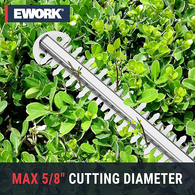 EWORK 20V 22-Inch Electric Hedge Trimmer Cordless 5/8 Cutting Capacity, Lightweight 4.3 Lbs, Battery Powered Bush Trimmer, Handheld Shrub Trimmers with Battery and Charger for Garden, Yard