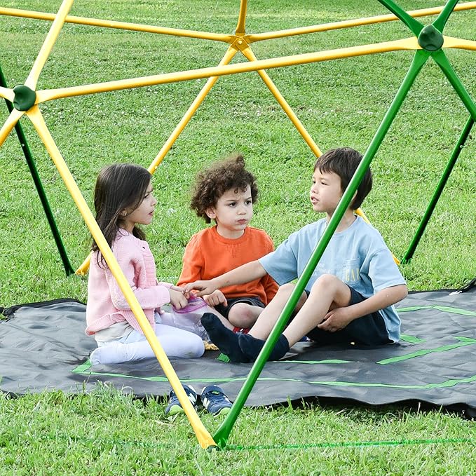 13ft Climbing Dome, Geometric Dome Climber Play Center, Kids Climbing Dome Tower, Rust & UV Resistant Steel Supporting 1000 LBS, Green + Yellow