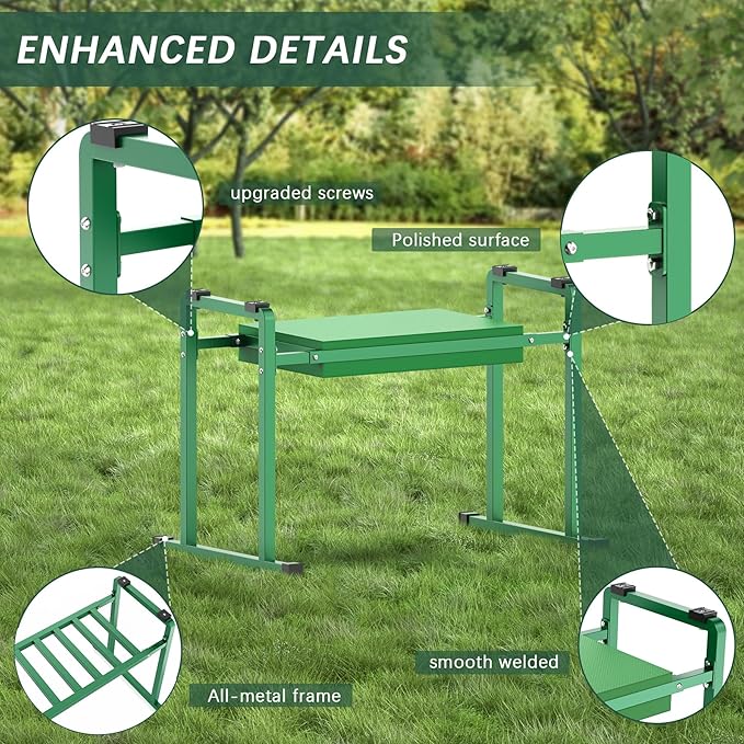 Garden Kneelers Seat, Stable and Save Anti-Tipping Design 10.2" Wider Garden Kneeler and Seat with Handle, Heavy Duty Gardening Stool for Seniors, Gardening Weeding Bench for Gardeners Parents - Green