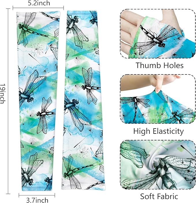 Buwuta Garden Sleeves for Women Dragonfly Sun Protection Sleeves Anti-Scratch Arm Cooling Sleeves for Farmers Sports