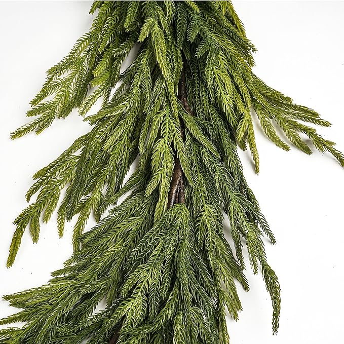 Norfolk Pine Garland 6ft Real Touch Realistic Christmas Pine Garland, Greenery Artificial Christmas Decorations for Table, Mantle, Wall (Norfolk Pine-2Pack, 1)