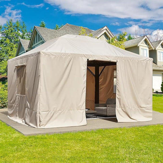 MELLCOM Winter Gazebo Cover for 10×13 Hardtop Gazebo, Accessories for All Seasons, with Mesh Screens and Doors and Windows