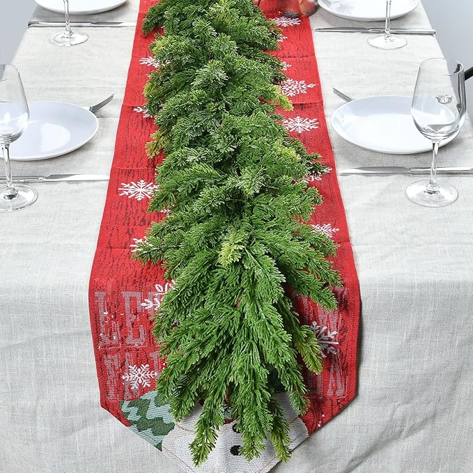 6.2FT Real Touch Christmas Cedar Garland Artificial Realistic Thick and Lush Faux Green Pine Garlands, Christmas Garland for Mantle, Fireplace, Table, Outdoor Indoor Christmas Decorations