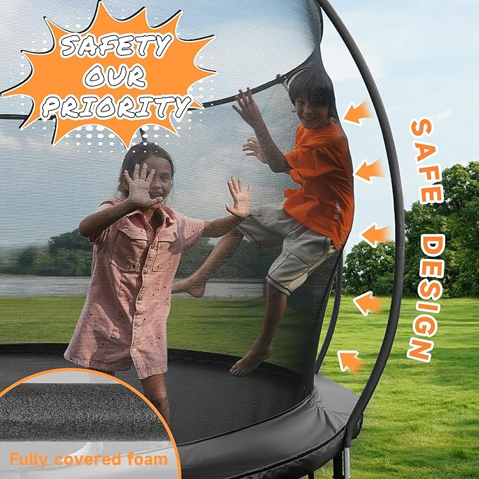 10FT 12FT 14FT 15FT 16FT Outdoor Trampoline with Enclosure Net, Heavy Duty Yard Trampolines, ASTM Approval Recreational Trampolines for Kids and Adults