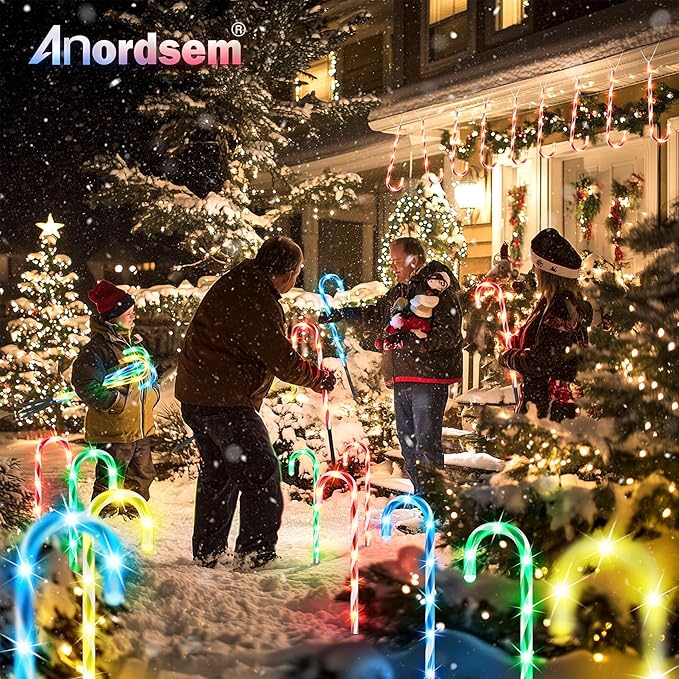 Anordsem Solar Christmas Decorations Outdoor: 12 Pack Candy Cane Pathway Lights - 21" Waterproof LED 8 Colorful Lighting Models Yard Garden DIY Decor - 2026 Xmas Gifts for Homeowners
