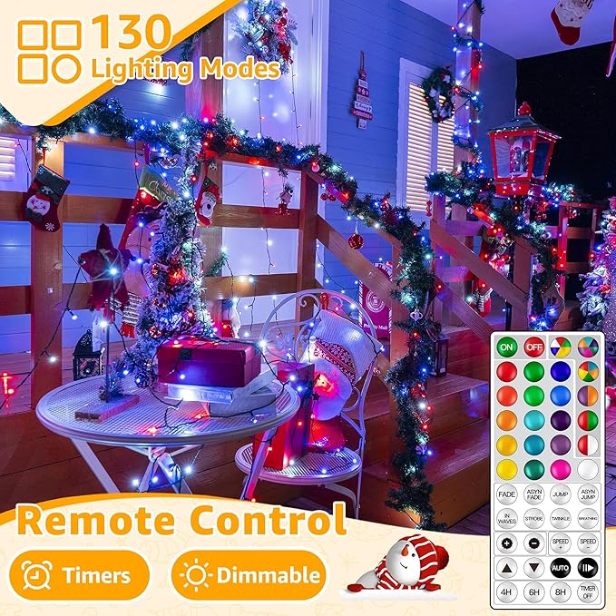 Ollny RGB Christmas Lights 600 LEDs 197 FT, 130 Modes Color Changing Christmas Tree Lights with Remote, Timer & Waterproof, Outdoor Christmas String Lights for Year-Round House Decorations