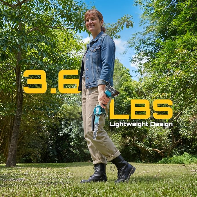 SEESII Mini Chainsaw 8 inch,Cordless Chainsaw w/ 2pcs 2000mAh Batteries,Oiler System & Replacement Chain,Handheld Chain Saw w/Safety Lock,Battery Powered Chain saw for Wood Tree Cutting,M8 Plus