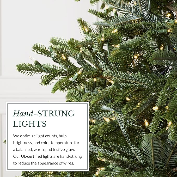 Balsam Hill Mountain Spruce - Realistic Narrow Artificial Christmas Tree with True Needle Foliage Available Unlit or with Warm LED Clear Lights, LED Clear, 7.5'