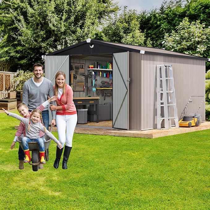 10x12 FT Outdoor Storage Shed,Metal Tool Sheds,Waterproof Outside Storage Shed,Large Storage Building with Lockable Door