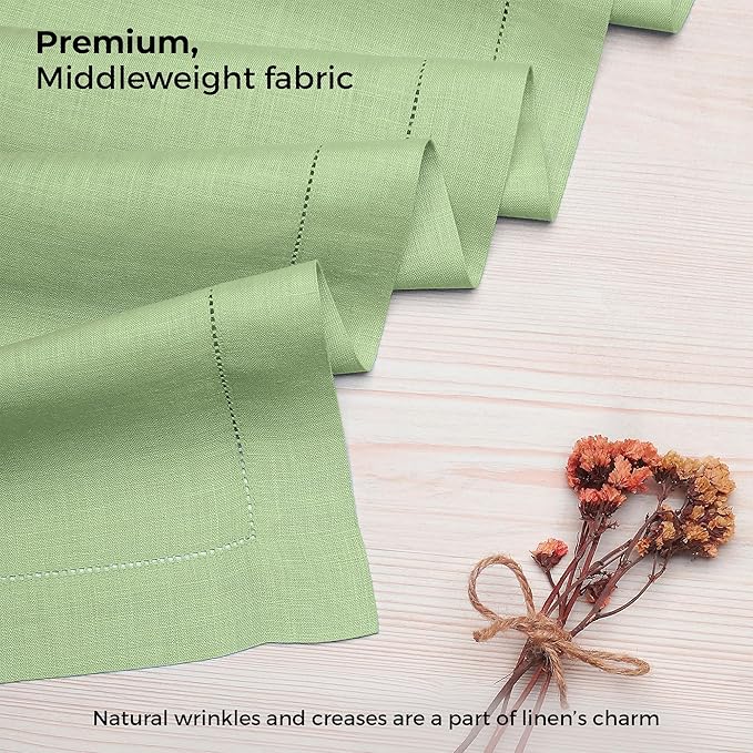 D'Moksha Homes Linen Sage Green Table Runner 60 Inches - Classic Hemstitch, 100% Pure Linen Coffee Table Runner 14 x 60 Inch Ideal for Dresser Tables - Fall, Thanksgiving, Christmas, Holiday