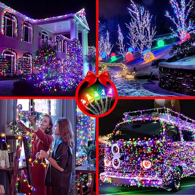 750 LED 256ft Outdoor Christmas Lights, Super Long String Lights 8 Modes Timer Memory, Outsite Waterproof Dark Green Wire Fairy Light Strings for Xmas Tree Wedding Holiday Party Decorations Multicolor
