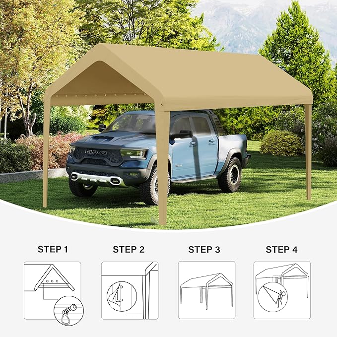 Canopy Replacement Cover, Carport Replacement Canopy, 800D Oxford Waterproof & UV Protected Tarp with Ball Bungees (Frame is not Included) (Beige, 12x20)