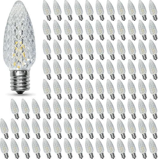 100PACK C9 Christmas Lights LED Replacement Bulbs，Shatterproof & Waterproof Plastic C9 Led Bulbs for Outdoor String Lights, E17 Base, 0.6W Equivalent to 7W, Warm White 2700K, 50LM Holiday Decoration