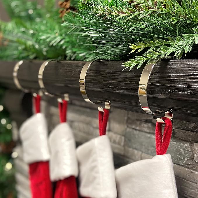 Haute Decor The Original MantleClip Stocking Holder- 4 Pack (Silver) - Hang Christmas Stockings Safely and Securely from Mantels Up to 3 Inches Thick