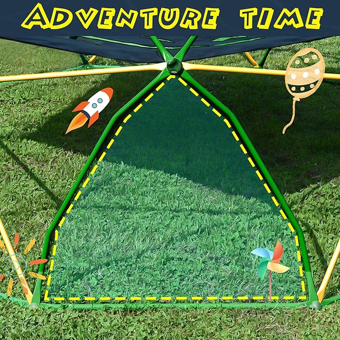 13ft Climbing Dome, Geometric Dome Climber Play Center, Kids Climbing Dome Tower, Rust & UV Resistant Steel Supporting 1000 LBS, Green + Yellow