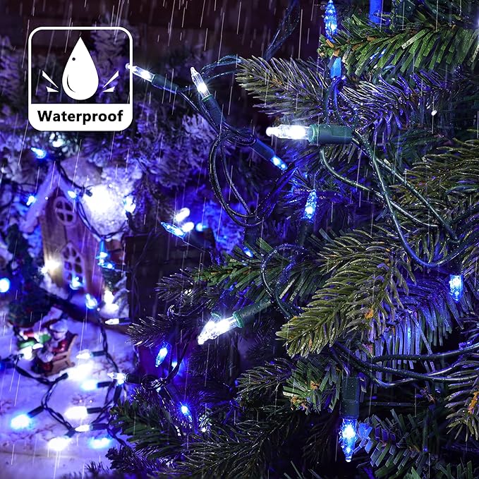 Christmas Lights -2 Pack Total 43FT 200 Count Conectable Waterproof String Lights Brighter Detachable Plug-in Lights Indoor & Outdoor for Christmas Decoration(Blue & White)