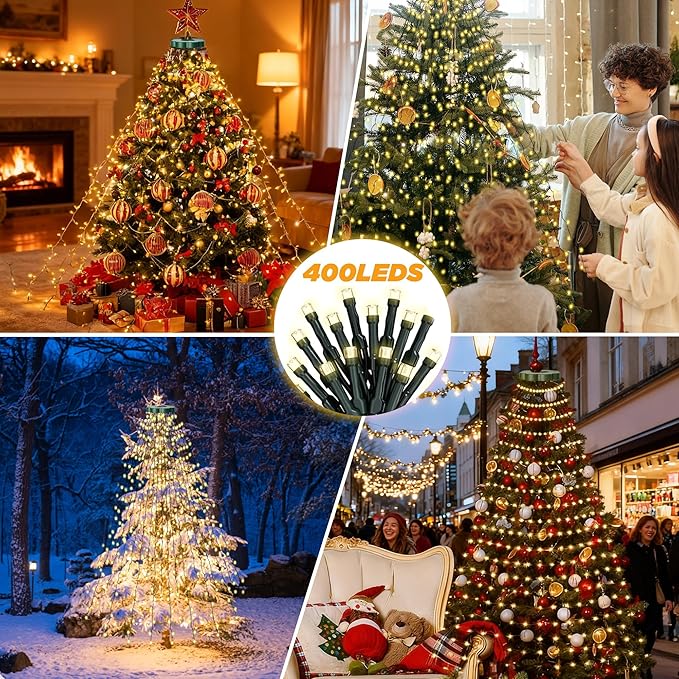 Christmas Tree Lights - 400 LEDs 6.6FT x 16 String Lights with Memory Function & 8 Modes, Fairy Lights with Remote Control & Timer for Christmas Tree Decorations - Warm White