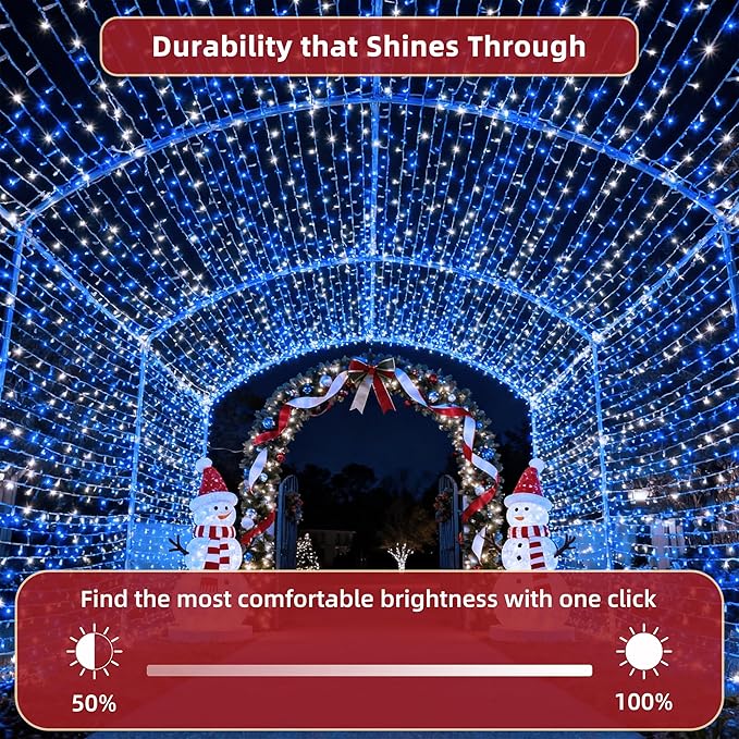 470ft Outdoor Christmas Lights, 1500 LED Super Long String Lights 12 Modes & Timer Memory, Dimmable Outsite Waterproof Light Strings for Xmas Tree Garden Wedding Party Holiday Decorations Blue&White