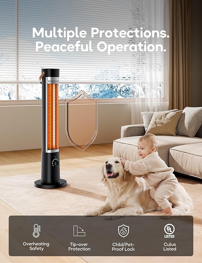 Patio Heater for Outdoor Use, Infrared Electric Outdoor Heater, 1500W Instant Heating, 60-Degree Oscillation, 9 Heat Levels, 9H Timer, Remote, for Garage, Backyard, Large Room, Indoor, 32.2¡±, Jet