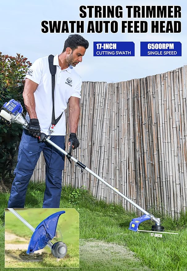 WILD BADGER POWER 26cc Weed Wacker Gas Powered, String Trimmer/Edger, Pole Saw, Hedge Trimmer and Brush Cutter Blade, 4-in-1 Multi Yard Care Tools, Rubber Handle & Shoulder Strap Included