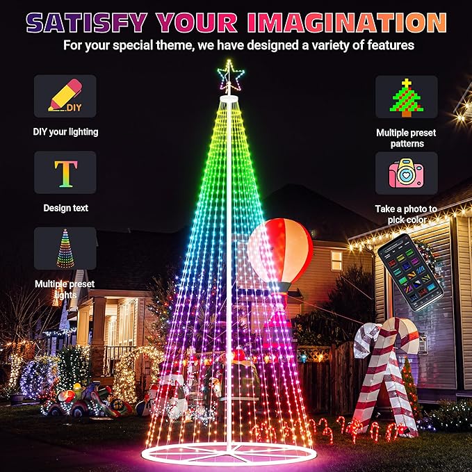 Led Outdoor Christmas Tree, 20 FT Prelit Smart Outside Christmas Tree Light Show, App Control with 660 LED Lights Color Changing, Music Sync, Cone Tall Star Topped Christmas Tree for Yard & Garden