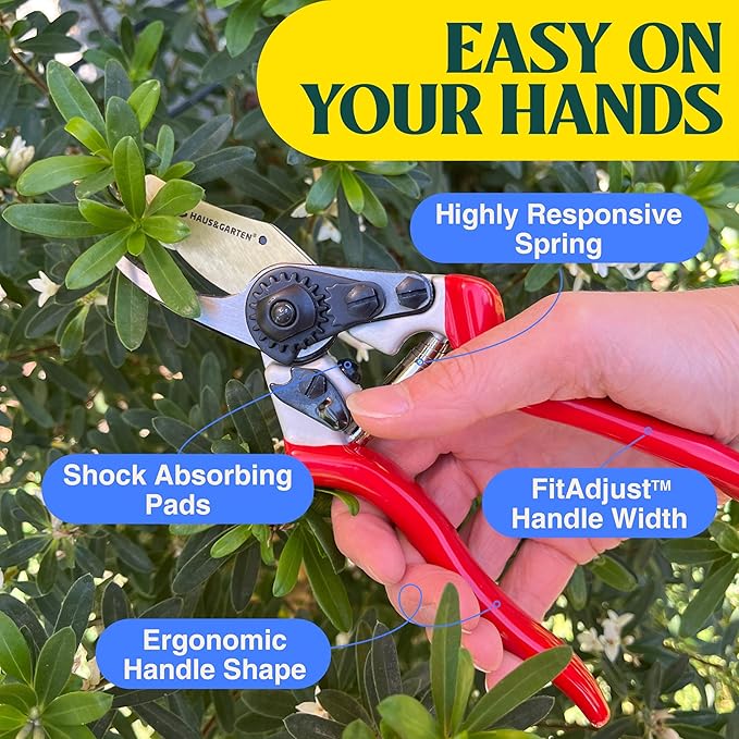Haus & Garten PrecisionPRO 8 Titanium Pruning Shears - Heavy Duty Professional Bypass Pruner - Use As Rose Clippers, Premium Gardening Secateurs, Garden Scissors, Handheld Yard, Tree, & Plant Tool