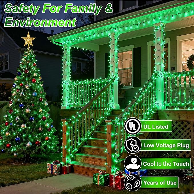 750 LED 240FT Christmas String Lights Outdoor, 12 Pro Modes and Timer Memory & Brightness, Plug in Waterproof Dark Green Wire Twinkle Light for for Xmas Yard Tree Wedding Party Decor (Green)