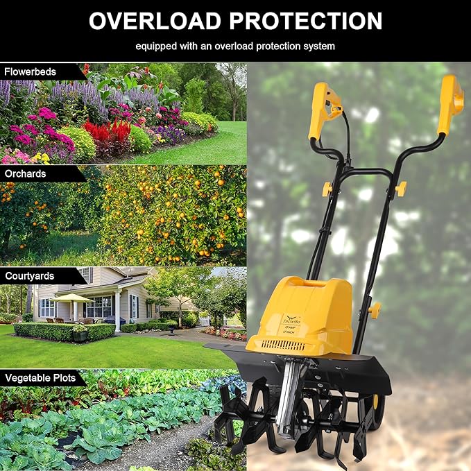 Garden Rototiller 17-Inch 15-Amp Corded Electric Tiller/Cultivator, Adjustable Wheels, 8-Inch Tilling Depth Tiller
