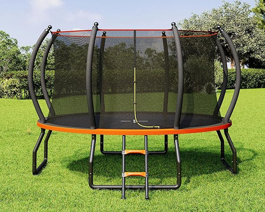 8FT 10FT 12FT 14FT 16FT Trampoline with Pop-up Quick Connector and Basketball Hoop, Trampoline Outdoor with Enclosure, Ladder, ASTM Approval for Kids and Adults