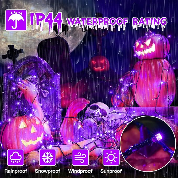 66FT 200 LED Halloween Lights, Purple Halloween Lights Outdoor with 8 Lighting Modes, Waterproof String Lights for Halloween Christmas Outdoor Party Yard Garden Decoration