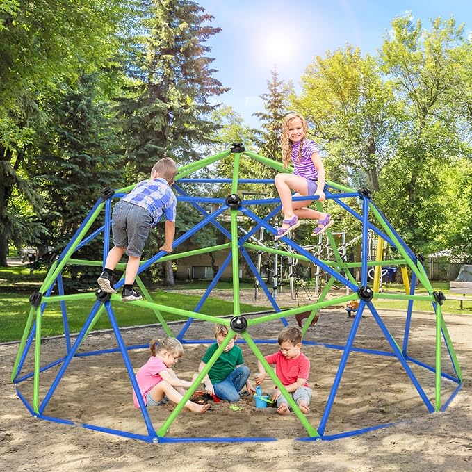 GIKPAL Climbing Dome, 10FT Dome Climber for Kids 3 to 10 Outdoor Play Equipment, Supports Up to 1000lbs Jungle Gym, Anti-Rust, Easy Assembly, Blue+Green