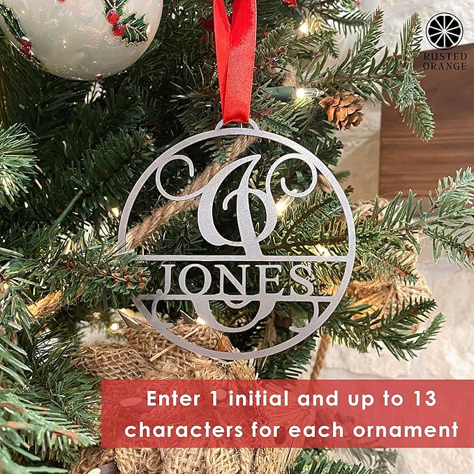 Set of 5 Personalized Circle Monogram Christmas Ornaments – 2025 Letter Ornaments for Christmas Tree – Custom White, Silver, or Gold Holiday Decorations for Home or Gift 4 inch
