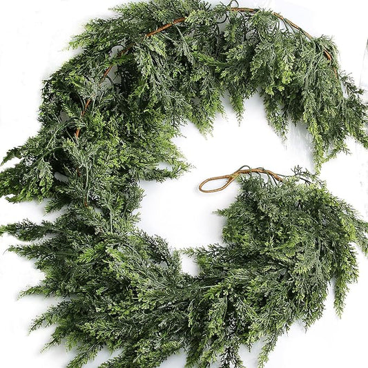 Grever 6 Feet Christmas Artificial Cedar Garland Real Touch Fake Evergreen Greenery Garland for Indoor and Outdoor Fireplace, Mantle, Door, Windows, Table, Stairs, Wall, Wedding and Holiday Decor