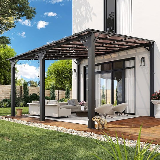 Aoxun 14’x12’ Gazebo, Wall Mounted Gazebos Pergola on Clearance, Outdoor Patio, Large Wall-Mounted Heavy Duty Awnings for Patio, Decks, Backyard