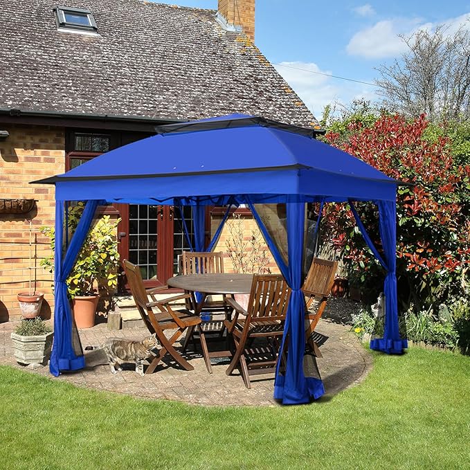 COOS BAY 11x11 Pop Up Gazebo with Mesh Netting, Instant Outdoor Canopy Tent, Water Resistant Shelter with UPF 50+ UV Protection, 121 Sq Ft Coverage, Blue