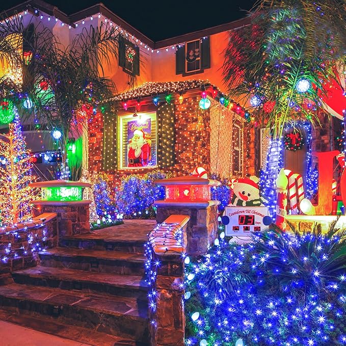 KNONEW 403ft 1000 LED Christmas Lights Outdoor String Light with Remote Control 8 Modes and Timer Memory, Green Wire Waterproof Fairy Lights Decorations for Xmas Tree Wedding Decor (Blue)