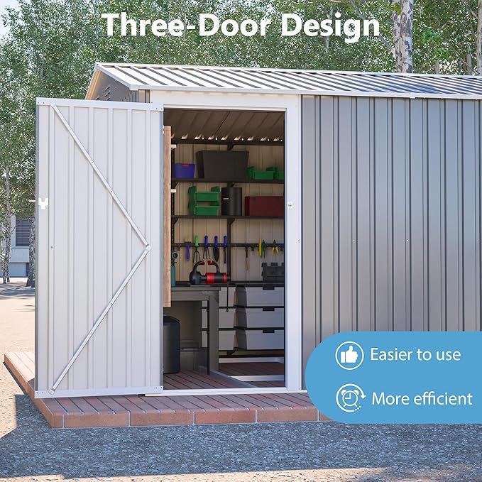 10x14 FT Outdoor Metal Storage Shed with Side Door & Floor Frame, Extra-Large Tool Shed with Lockable Double Doors, Weatherproof Garden Shed for Backyard, Lawn Equipment and Patio Storage