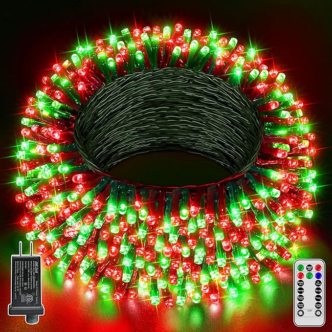 Christmas Lights 66FT 200 LED, Christmas Tree Light with 8 Lighting Modes, Outdoor Waterproof String Lights with Remote and Timer, Fairy Light for Holiday Decor (Red and Green)