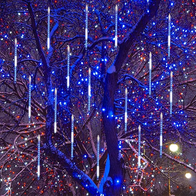 LJLNION Meteor Shower Lights, 12 Inch Outdoor Icicles Christmas Lights, 8 Tubes 288 LED Iciclelights Snow Falling Light, Connectable Raindrop Light, Xmas Wedding Party Tree Holiday Decor, Blue