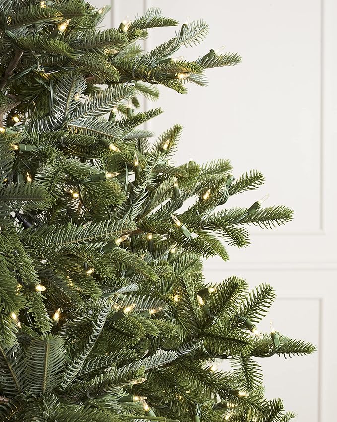 Balsam Hill Mountain Spruce - Realistic Narrow Artificial Christmas Tree with True Needle Foliage Available Unlit or with Warm LED Clear Lights, LED Clear, 6.5'