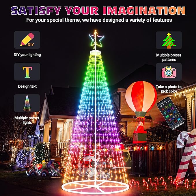 Led Outdoor Christmas Tree, 12.8 FT Prelit Smart Outside Christmas Tree Light Show, App Control with 660 LED Lights Color Changing, Music Sync, Cone Tall Star Topped Christmas Tree for Yard & Garden