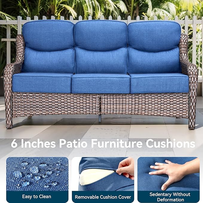 Luxury High Back Outdoor Furniture with 6-Inch Thick Cushions, Patio Furniture Set with Swivel Chairs, 6 PCS Wicker Conversation Set for Porch, Balcony, Deck and Yard