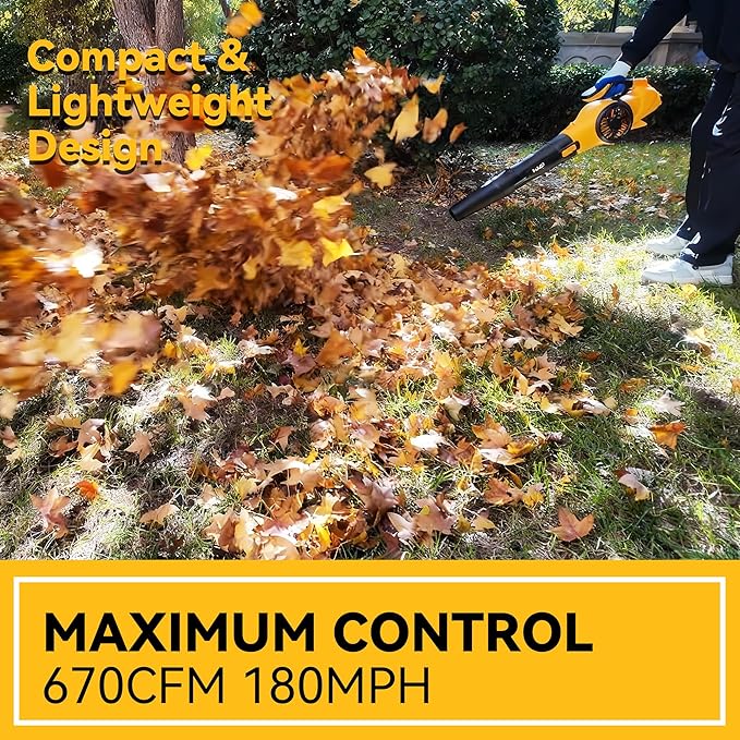 MOK Leaf Blower Cordless, 670CFM Electric Leaf Blowers with 2 x 7.8Ah Batteries and Charger, 3- Speed & Turbo Mode,1 x Rubber-Coated Snow Shovels, 1 x Shoulder Strap, Blowers for Lawn Care/B