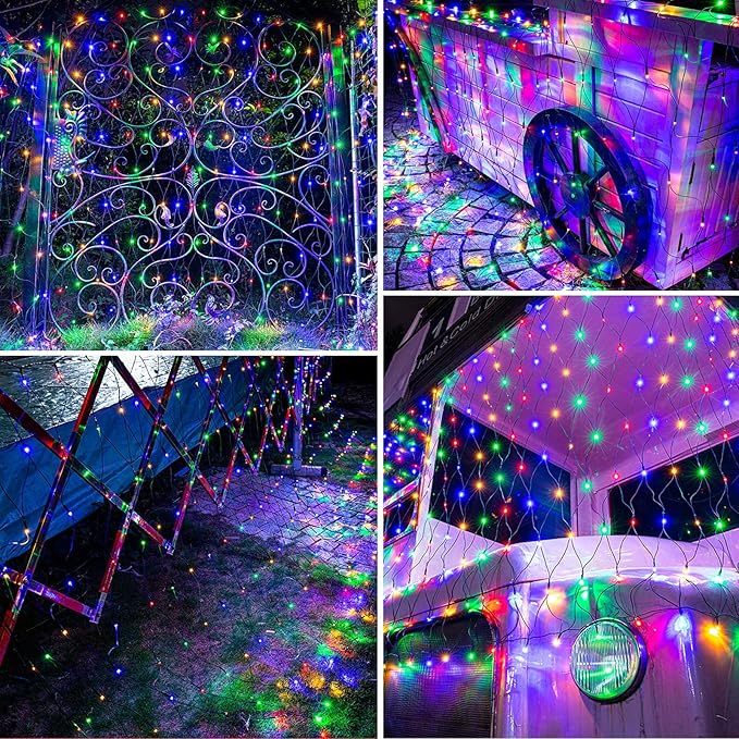 Joomer Christmas Net Lights - 2PACK12FT x 5FT 360 LED Plug-in Mesh Lights, Waterproof with 8 Modes, Timer, Connectable for Bushes, Trees, Garden, Outdoor Christmas Decor (Green Wire, Multicolor)