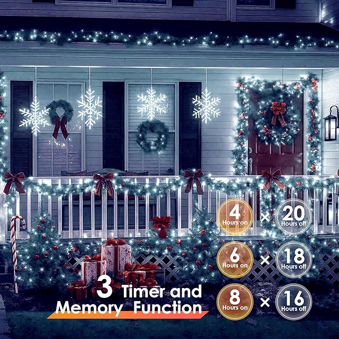 Christmas Lights 1200 LED 394 FT, IP67 Waterproof Christmas Tree Lights with 8 Modes, Outdoor String Lights with Timers & Memory Function, Xmas Light for Holiday Decor (Cool White)