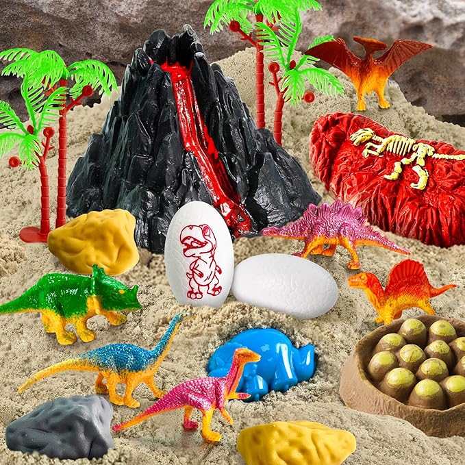 Sensory Bin, Dinosaurs Kit with Sensory Sand, Play Sand Pretend Play Beach Toy, Sandbox for Girls and Boys