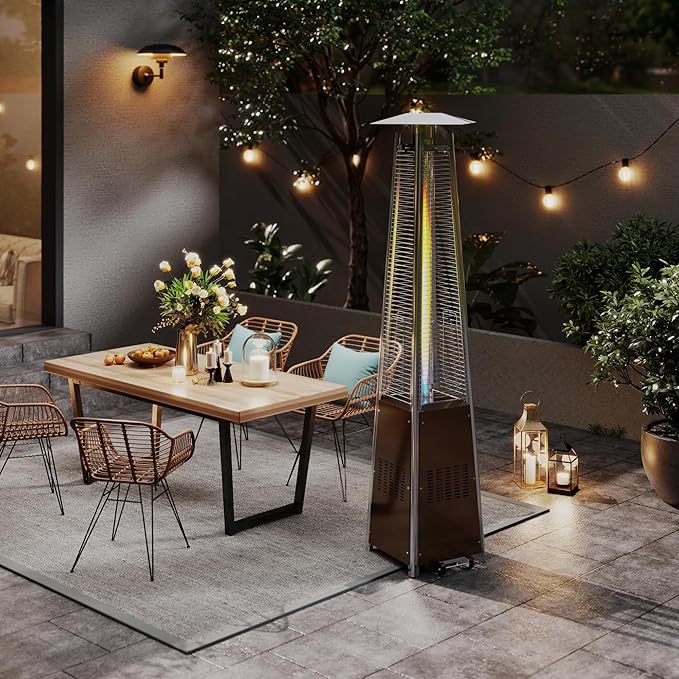 Kingdura 48,000 BTU Pyramid Patio Heater with Cover & Wheels, Outdoor Patio Heaters for Outdoor Use, Triple Safety Protection, 87 Quartz Glass Tube Propane Heater for Deck Backyard Commercial Balcony