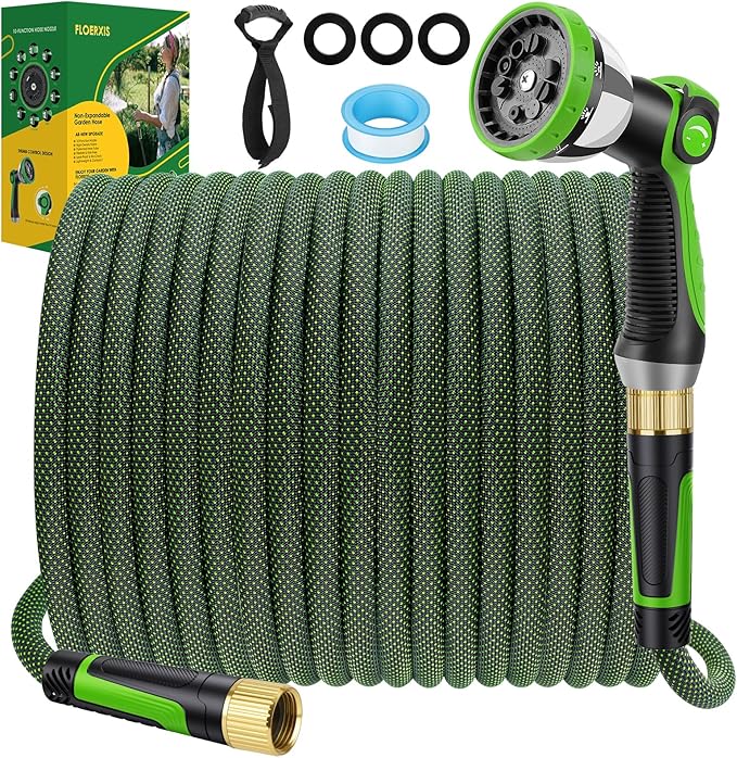Non-Expandable Garden Hose 25 FT, Lightweight Hose with 10 Function Spray Nozzle, Kink-Free Flexible Water Hose, Durable, Leak-Proof, 360¡Æ Swivel Connectors, Portable Storage Strap